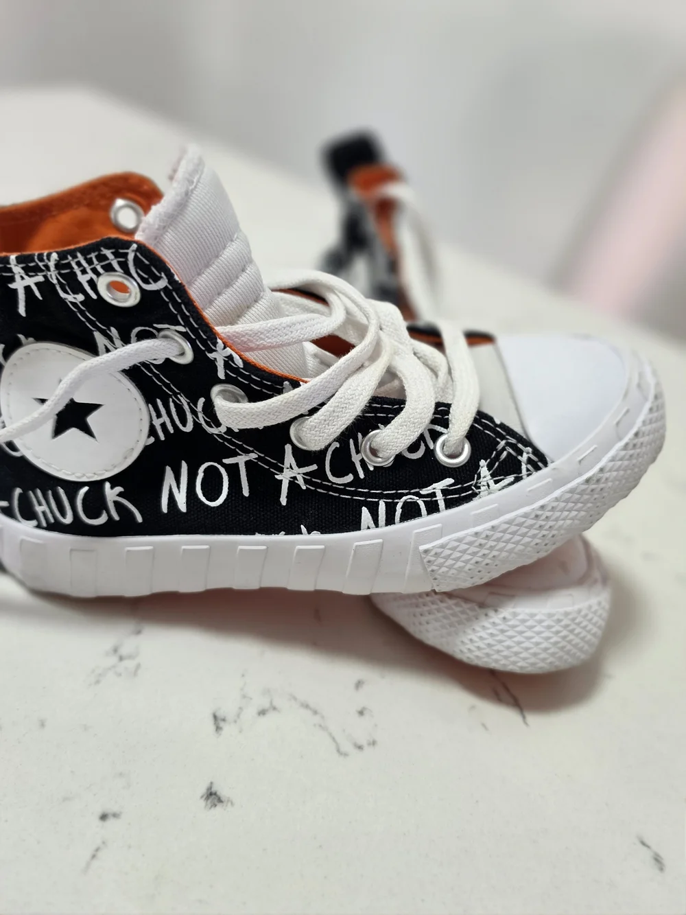 Converse Black & White High-Top Sneakers with Orange Lining For Kids